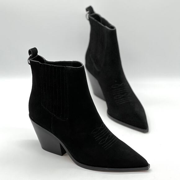 PAIGE Laney Suede Western Boot Womens 9 Black Pointed Toe Black Heel Cowboy NEW - Picture 1 of 10